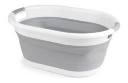 Beldray Foldable Oval Laundry Basket - White and Grey